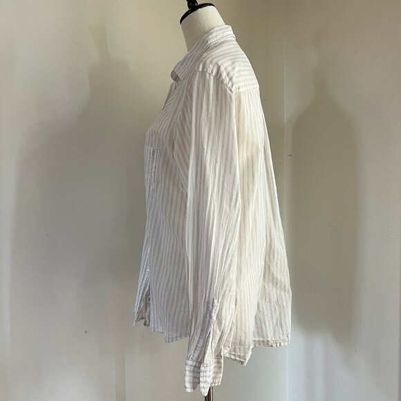 Grayson Frank & Eileen Taupe Tan Striped Button Up Top Shirt Size 3 - Picture 5 of 10